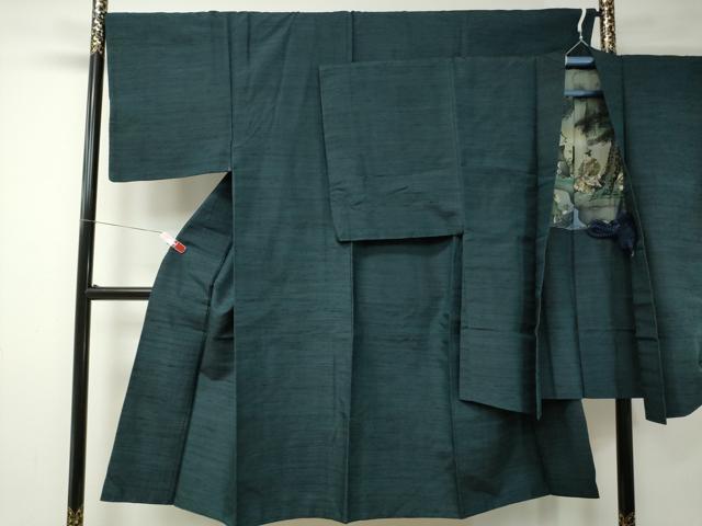 平和屋着物■男性 紬 アンサンブル 褐返色 正絹 逸品 CAAK8632ev