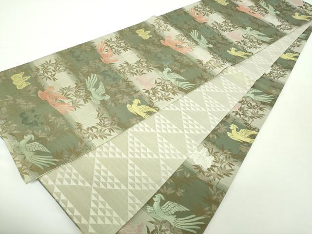 平和屋着物●両面　全通柄袋帯　利休つづれ　桐竹鳳凰　金銀糸　正絹　逸品　DAAY1861ps
