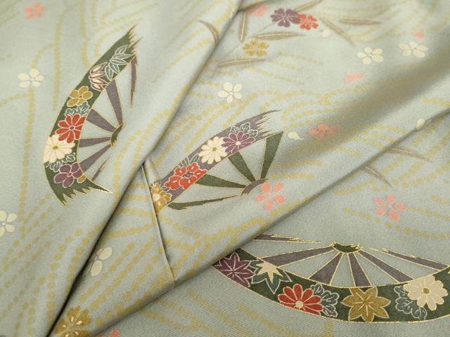 Full-Length Under-Kimono - 平和屋着物●上質な小紋　片輪車草花文　金彩　正絹　逸品　DABD9318ud