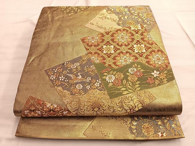平和屋着物◎六通柄袋帯　唐織　古今和歌集　黒地　金糸　引箔　正絹　逸品　BAAO2005du