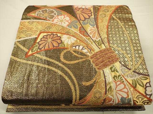 平和屋着物◎佐賀錦　六通柄袋帯　唐織　束ね熨斗花文　金糸　正絹　逸品　CAAU8735ft