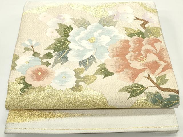 平和屋着物●爪掻き本綴れ　太鼓柄袋帯　道長枝花文　金銀糸　正絹　逸品　DAAW6532ob