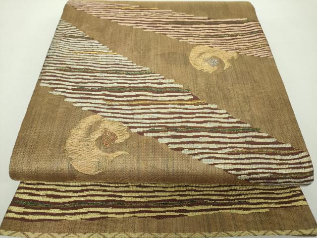 平和屋着物●六通柄袋帯　スリーシーズン帯　春　夏　秋　横段花文　金糸　正絹　逸品　未使用　DAAY1863ps