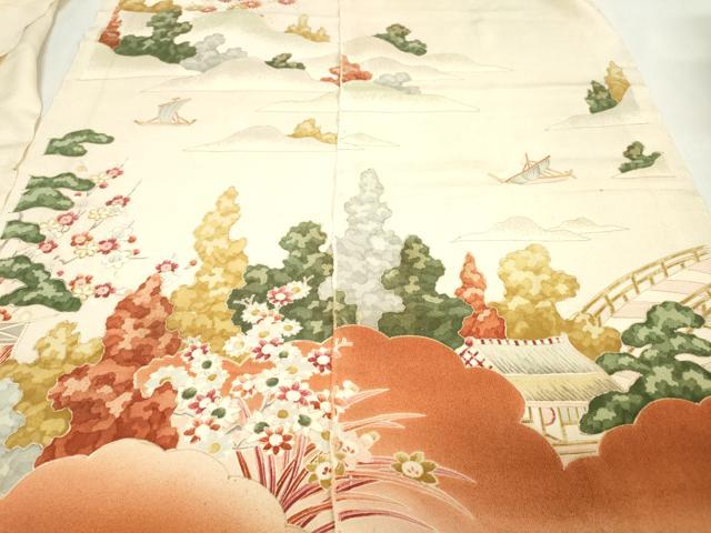 平和屋着物▼付下げ 解き反物 着尺 風景文 暈し染め 金彩 逸品 DABJ4862zy
