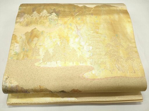 平和屋着物◎六通柄袋帯 風景草木文 賛美箔 逸品 CAAF5934oy 平和屋着物◎六通柄袋帯 風景草木文 賛美箔 逸品 CAAF5934oy