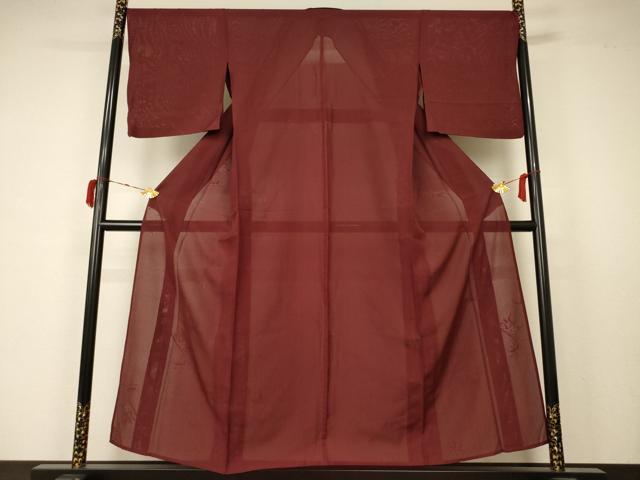 平和屋着物＊夏物 色無地 絽 流水笹竹紋紗 栗皮茶色 洗える着物 AABB2629jd