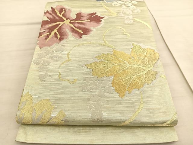 平和屋着物◎六通柄袋帯　唐織　葡萄　金銀糸　正絹　逸品　BAAV5702hv