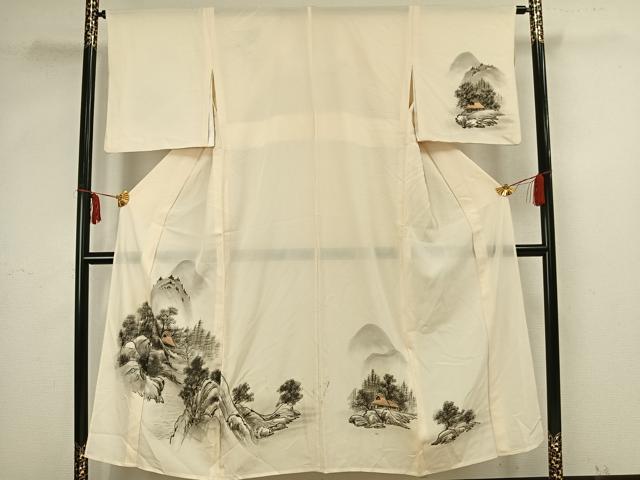 平和屋着物＊夏物 訪問着 絽 手描き 風景文 暈し染め 正絹 逸品 AAAY3118fy