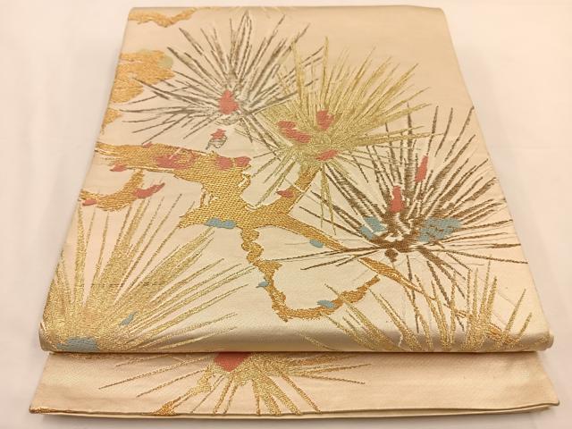 平和屋着物◎六通柄袋帯　唐織　枝松　金糸　正絹　逸品　BAAT7659ow