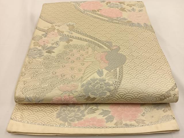 平和屋着物◎六通柄袋帯　唐織　孔雀花文　金銀糸　正絹　逸品　BAAT7661ow