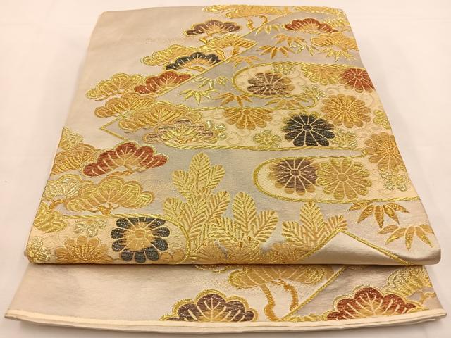 平和屋着物◎六通柄袋帯　絵霞松竹梅　金糸　正絹　逸品　BAAT7664ow
