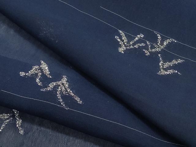 平和屋着物＊夏物　小紋　紗　霞枝文　銀糸　正絹　逸品　CAAT1242ev