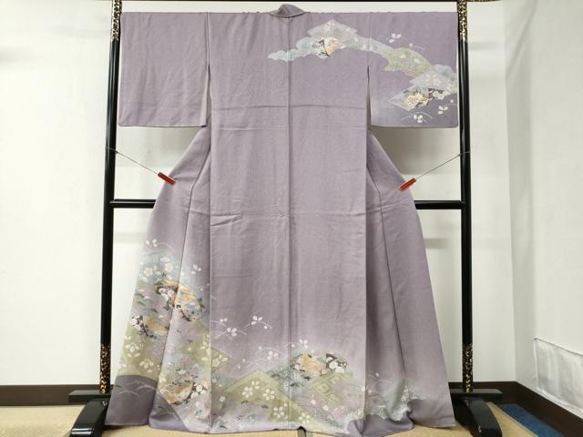 平和屋着物●訪問着　駒刺繍　地紙几帳吉祥花文　暈し染め　金彩　正絹　逸品　CABB4410yc
