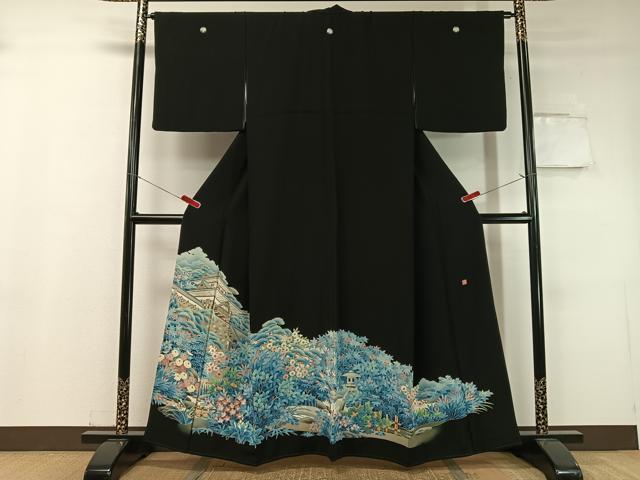 平和屋着物●本加賀友禅作家　牛坂源吾　黒留袖　名所風景花文　正絹　逸品　CABC9673vp