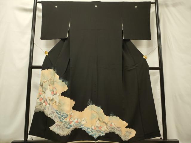 平和屋着物■豪華黒留袖 駒刺繍 群鶴花松文 正絹 逸品 DAAR3238zy