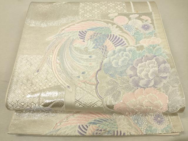 平和屋着物◎六通柄袋帯　唐織　九百錦　花鳥文　銀糸　正絹　逸品　DAAO9487bc