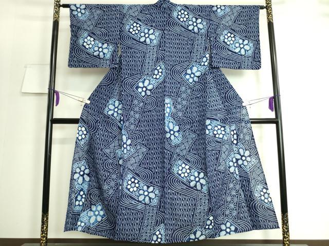 平和屋本店■極上　夏物　浴衣　有松鳴海絞り　流水短冊花文　綿　逸品　DZAA20156kh5