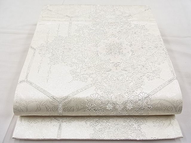平和屋着物◎六通柄袋帯 唐織 吉祥華飾華文 銀糸 逸品 BAAI9370sa