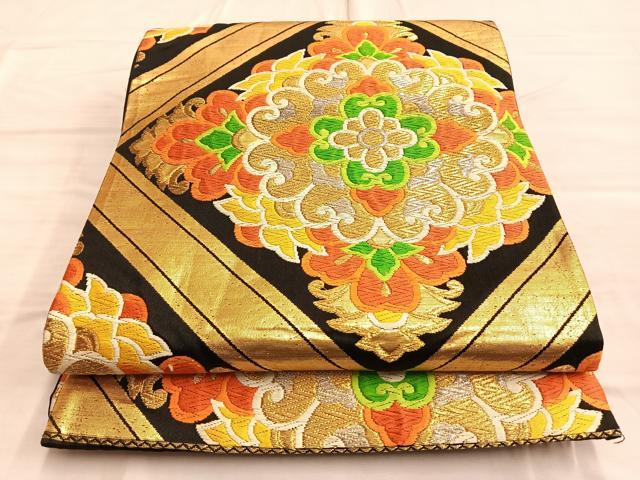 平和屋着物◎六通柄袋帯　唐織　菱正倉院文　金銀糸　正絹　逸品　BAAO2038du(4)