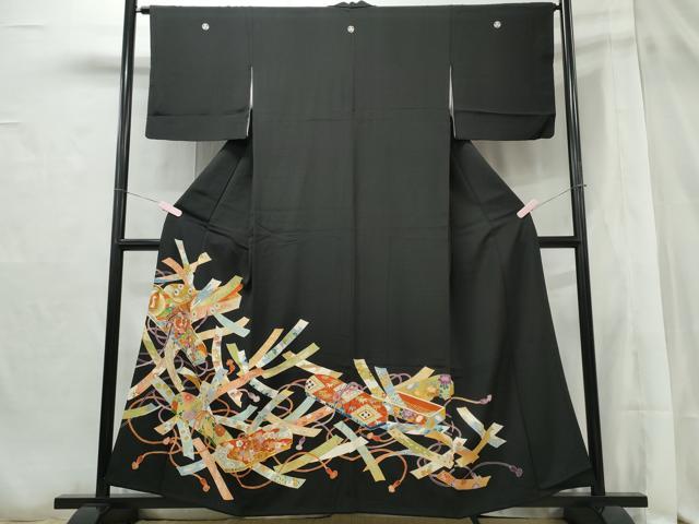 平和屋着物■豪華黒留袖 駒刺繍 文箱短冊吉祥花文 金彩 正絹 逸品 CAAQ0774ng