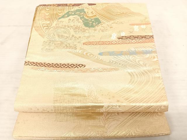 平和屋着物◎六通柄袋帯 吉祥花文 金糸 正絹 逸品 AAAU9968yx