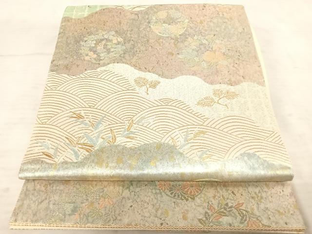 平和屋着物◎六通柄袋帯　流水花文　金糸　引箔　正絹　逸品　AAAU9971yx