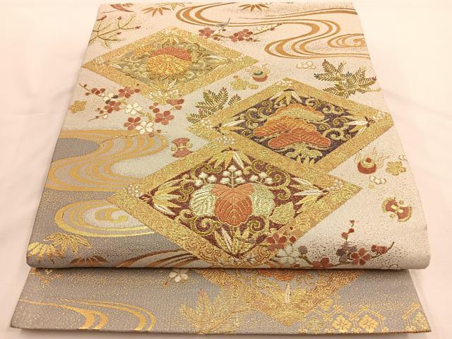平和屋着物◎六通柄袋帯　唐織　綴れ　花菱流水文　金糸　正絹　逸品　BAAT7689ow