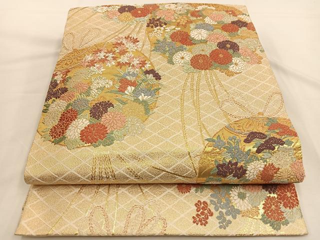 平和屋着物◎六通柄袋帯　唐織　花丸文　金糸　正絹　逸品　BAAT7711ow