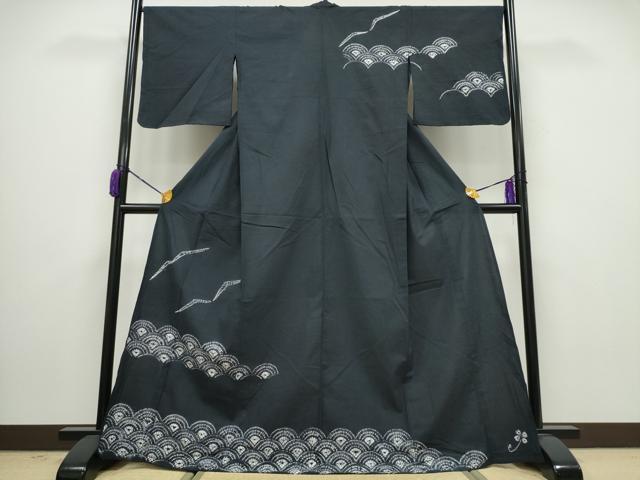 平和屋着物∴夏物　訪問着　浴衣　絞り　飛雁　青海波　綿　逸品　CAAY4565ng