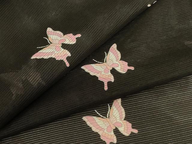 平和屋着物＊夏物　小紋　絽　舞蝶文　洗える着物　AABB2638jd