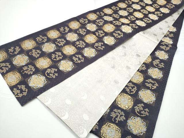 平和屋着物●両面　六通柄袋帯　畝織　市松華文　金銀糸　正絹　逸品　CABE0165hy