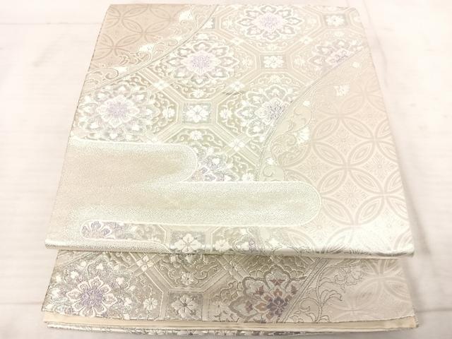 平和屋着物◎六通柄袋帯 唐織 丸取蜀甲紋様 銀糸 正絹 逸品 AAAU9970yx