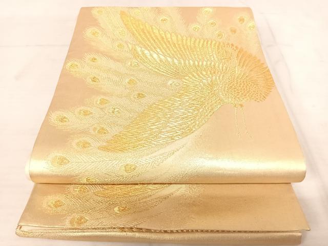 平和屋着物◎六通柄袋帯 孔雀文 金糸 正絹 逸品 AAAU9973yx