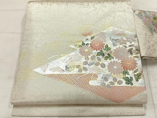 妇女和服 - 平和屋着物◎九寸名古屋帯 松皮菱花文 金銀彩 正絹 逸品 AABF9758uk