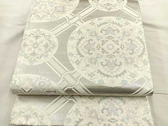 平和屋着物◎六通柄袋帯　唐織　蜀江更紗文　プラチナ箔　正絹　逸品　BAAR4886ct