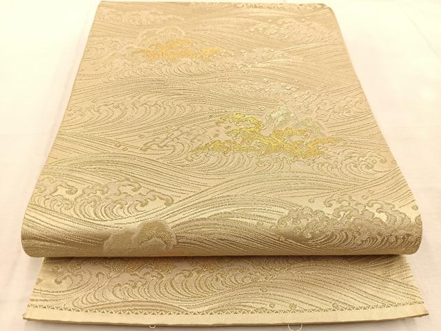 平和屋着物◎六通柄袋帯　立波文　金糸　正絹　逸品　BAAU9336yc