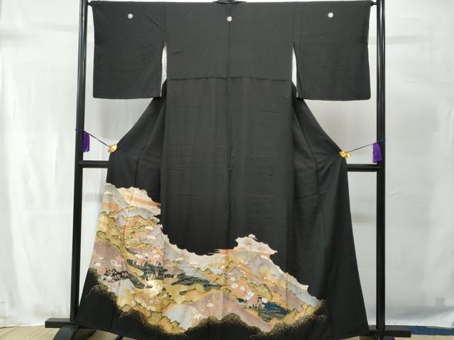 平和屋着物■豪華黒留袖 名所風景文 金彩 正絹 逸品 CAAU8253fb