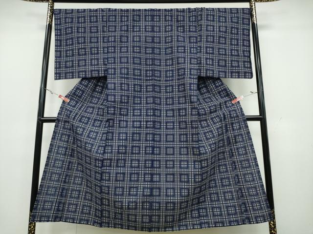 鯉口シャツ かごめプリント グレー地に紺 No.654