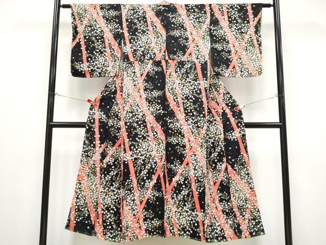 平和屋着物∵極上　女の子　十三参り　子供　祝着　枝花文　黒地　逸品　未使用　CYAA4464s6