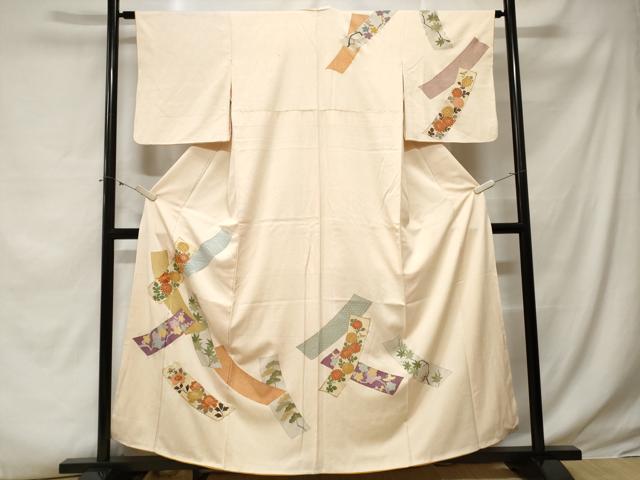 Uramono - 平和屋着物■訪問着　駒刺繍　短冊枝花文　金彩　正絹　逸品　CABE3268ev