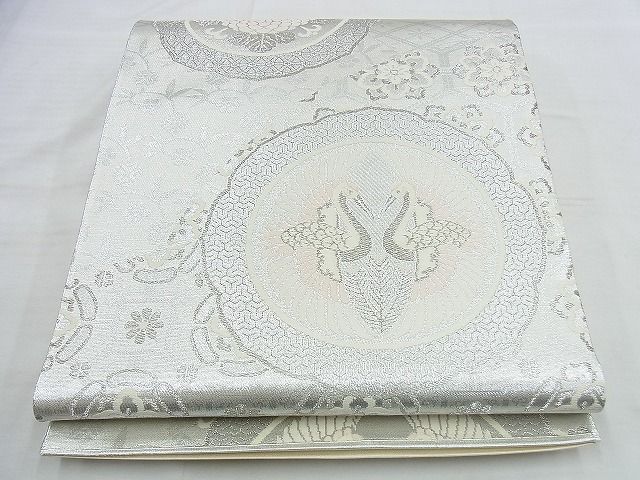 平和屋着物◎六通柄袋帯 唐織 正倉院双鶴文 銀糸 逸品 BAAI5994jm