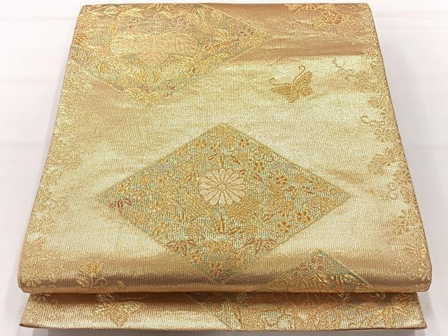 平和屋着物◎六通柄袋帯　花菱文　金糸　正絹　逸品　AABH5499uk