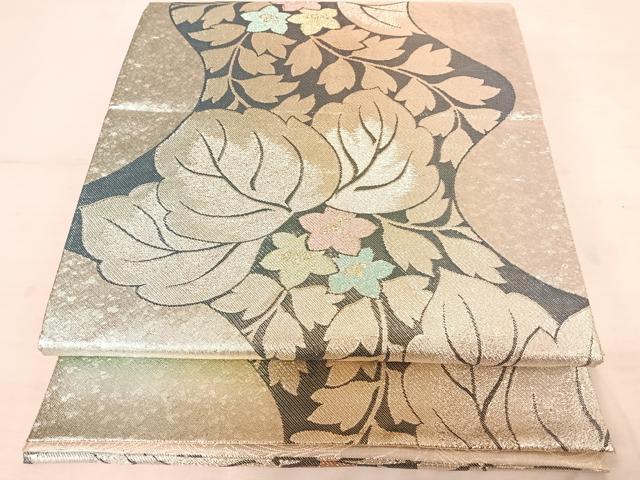 平和屋着物◎佐賀錦　全通柄袋帯　流水草花文　金銀糸　正絹　逸品　AAAT6044yx