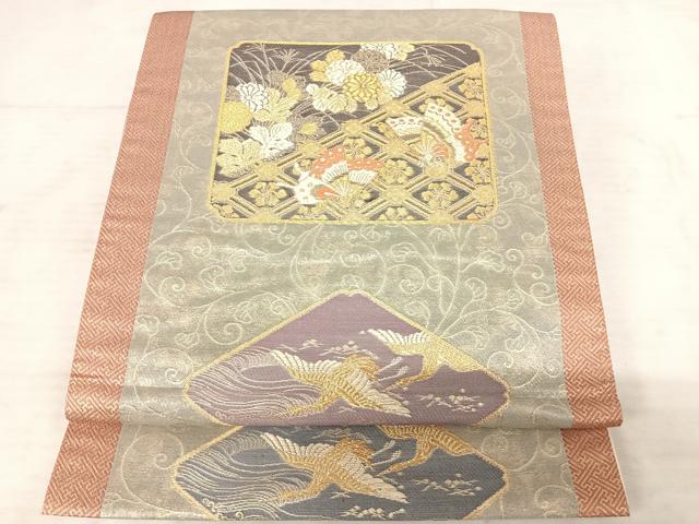 平和屋着物◎六通柄袋帯　唐織　色紙花鳥文　蝶　金糸　正絹　逸品　AAAT6057yx