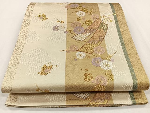 平和屋着物◎六通柄袋帯　短冊吉祥花蝶文　金糸　正絹　逸品　CAAL5755kb