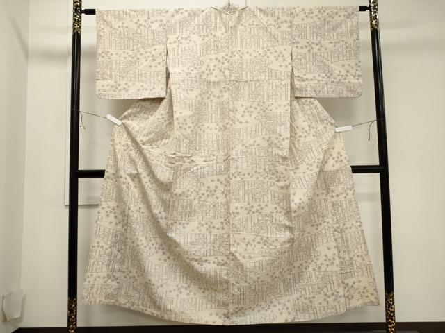 Kimono - 平和屋着物▽上質な紬　単衣　笹花文　正絹　逸品　CAAV3781dy