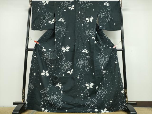 平和屋着物∴夏物　浴衣　絞り　立涌舞蝶文　綿　逸品　CAAY4569ng