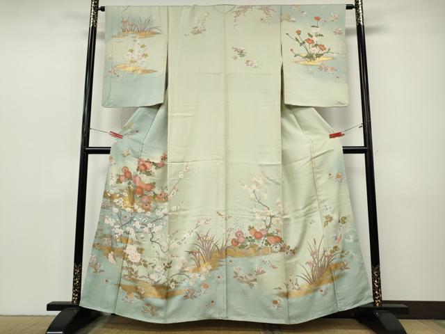 平和屋着物●訪問着　駒刺繍　草花文　暈し染め　金彩　正絹　逸品　CABJ6440ut