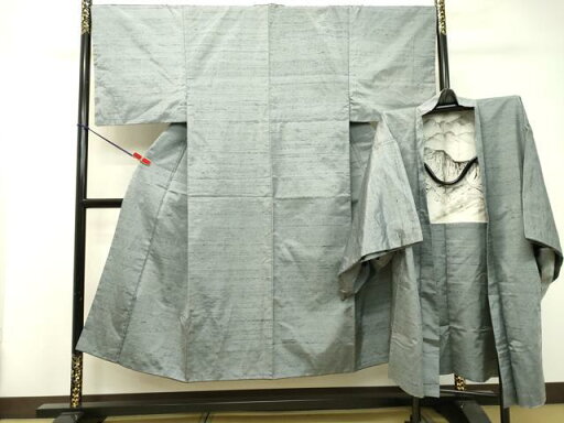 平和屋着物●男性 紬 アンサンブル 灰青色 正絹 逸品 DAAT1496tw 平和屋着物●男性 紬 アンサンブル 灰青色 正絹 逸品 DAAT1496tw