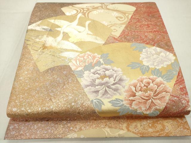 平和屋着物◎六通柄袋帯　唐織　地紙花鳥文　金銀糸　正絹　逸品　DAAX5207cd
